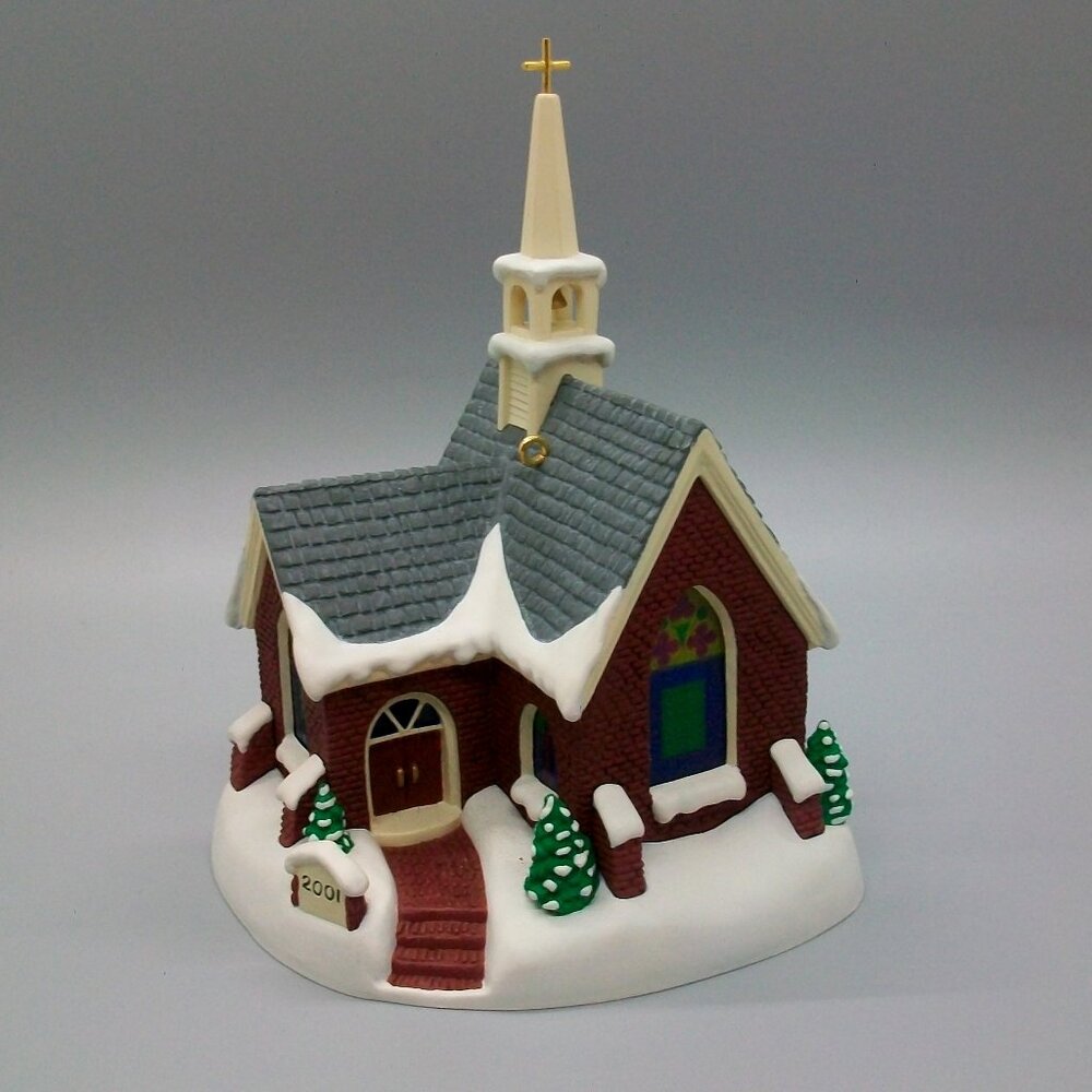Hallmark Keepsake Lighted Ornament 2001 Brick Church #4 Candlelight Services